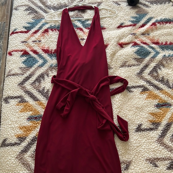 Halter V Neck Tie Dress - Picture 1 of 2